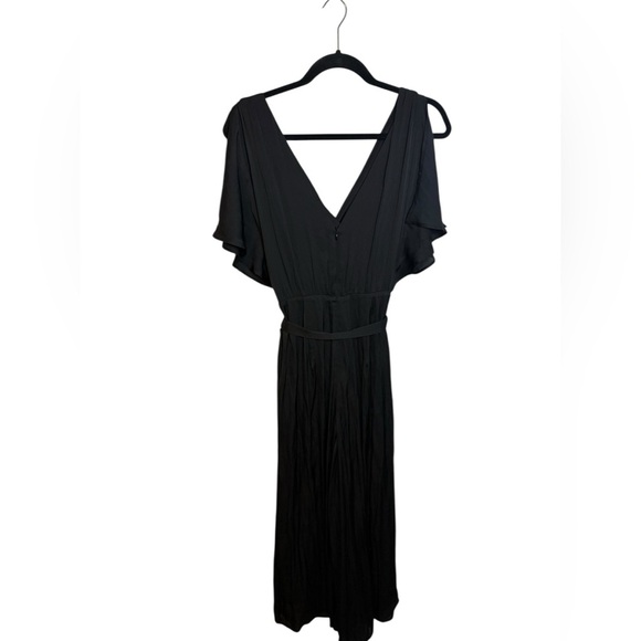 Nwt Express Black Satin Flutter Sleeve Wide Leg Jumpsuit - Picture 3 of 5